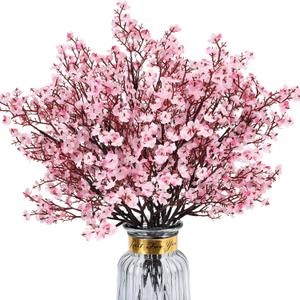 Babys Breath Artificial Flowers, 8 Bundles Cherry Blossom Pink Real Touch Fake Silk Flowers Bulk for Vase Home Office Wedding Spring Indoor Outdoor Centerpiece Table Party Decorations