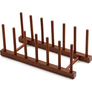 HBlife 6 Slots Teak Dish Plate Bowl Cup Book Pot Lid Cutting Board Drying Rack Stand Drainer Storage Holder Organizer Kitchen CabinetKeep Dry