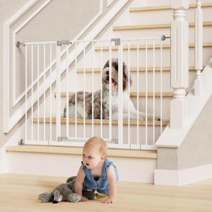 InnoTruth 28.9-49" Baby Gate for Stairs, 30" Tall Extra Wide Dog Gates for Doorways One-Hand Opening, Easy Walk Thru Dual Lock Dog Gates for The House, Hallways, Bedrooms, Easy Install Kid Gate,White