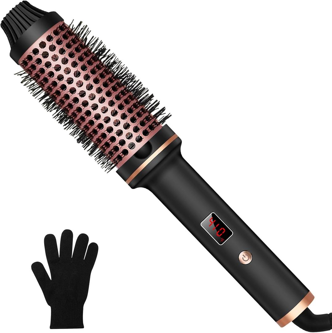 Thermal Brush,10 Temperatures LCD Display Upgrade to 400F 1.5 in Heated Round Brush Curling Iron Heated Ceramic Tourmaline Ionic Comb 110-240V Volum