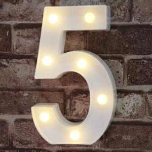 Decorative Led Light Up Number Letters, White Plastic Marquee Number Lights Sign Party Wedding Decor Battery Operated Number (5)