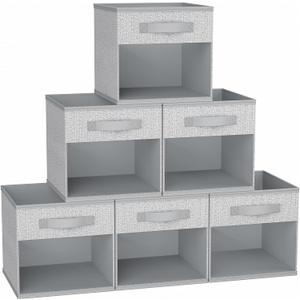 DIMJ Cube Bins, 12.2-Inch Storage Bins Cubes with Window, 6 Packs Collapsible Storage Bins with Handles, Closet Storage Baskets for Organizing Living Room, Office, Blended