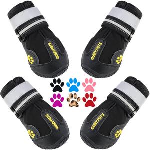 QUMY Dog Shoes for Large Dogs, Medium Dog Boots & Paw Protectors for Winter Snowy Day, Summer Hot Pavement, Water-Resistant in Rainy Weather, Outdoor Walking, Indoor Hardfloors Skid-Resistant Sole Size 6: 2.6''x3.0''(W*L) (Pack of 4)