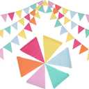 2 x Pastel Color Pennant Banner Flags, Triangle Banner Flags Outdoor, Burlap Bunting Flags for Birthday Party Festival School Classroom Carnival Garland Hanging Decorations 4 Strings