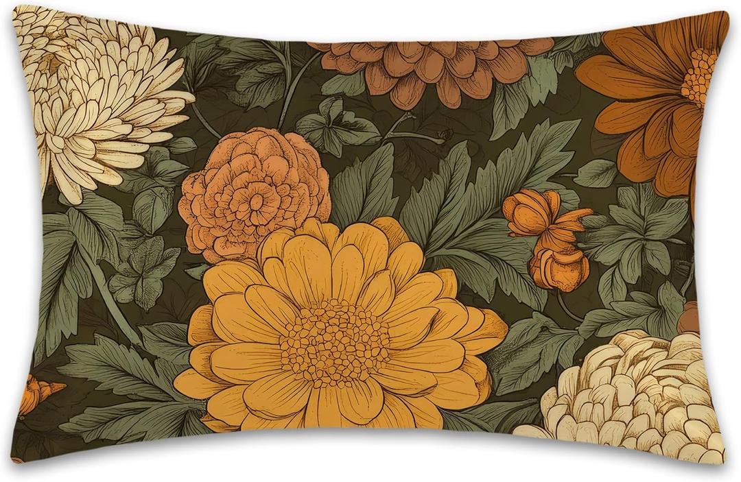Vintage Floral Flowers Satin Pillow Case King Size,Soft Pillowcases for Hair and Skin Similar to Silk,Pillowcases with Hidden Zipper Bedding Accessories,20X36 Inches,1 Pack