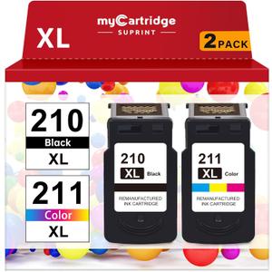 myCartridge SUPRINT 210XL 211XL Combo Pack Remanufactured Ink Cartridge Replacement for Canon 210 XL 211 XL Black Color for PIXMA MX410 IP2700 IP2702 MP240 MP250 MP495 MX340 Printer