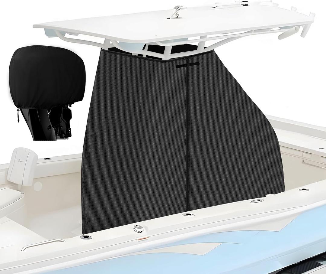 T-Top Center Console Boat Cover, Heavy Duty 1200D Waterproof T Top Console Cover with Motor Cover, UV Resistant Polyester T-Top Boat Cover, Black(60" L x 48" W x 66" H)
