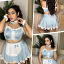 Avidlove Lingerie Set for Women Ruffle French Maid Outfit with Headpiece Halloween Cosplay Lingerie Set 6 Pack Maid Costume (Blue, S)