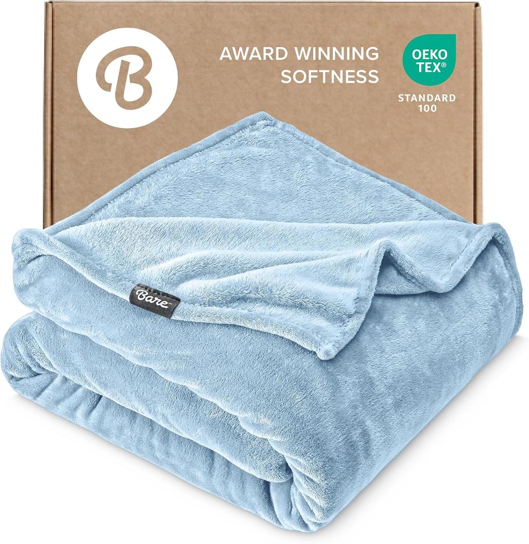 Bare Home Fleece Blanket - Twin/Twin Extra Long - Ultra-Soft Lightweight for Bed, Sofa, and Couch - Luxury Microplush - Cozy Warm Blanket (Twin/Twin XL, Light Blue)