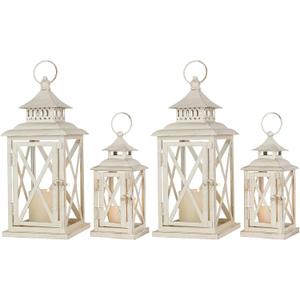 NEEDOMO Lanterns Decorative Outdoor&Indoor, Set of 4 (14"&10") Beige Metal Lantern Decor with Glass, Candle Holder for Porch, Patio, Garden, Balcony, Wedding, Table Centerpiece