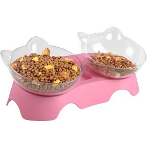 MILIFUN Cat Bowls, Cat Food Bowls Elevated Tilted, Anti Vomiting Kitty Bowl for Puppy and Bunny, Orthopedic Pet Bowl for Indoor. (Pink)
