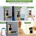 Smart Door Lock, Heavy Duty 5 in 1 Keyless Entry Door Lock, Full App Control Digital Keypad Lock, Reversible Handle with Fingerprints and Passcodes for Family/Office/Apartment (Gold)