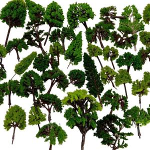BAENRCY 32pcs 0.79-6.30inch Model Trees Mixed Size Miniature Trees Model Train Scenery Architecture Trees Model Scenery with No Stands(All Green)