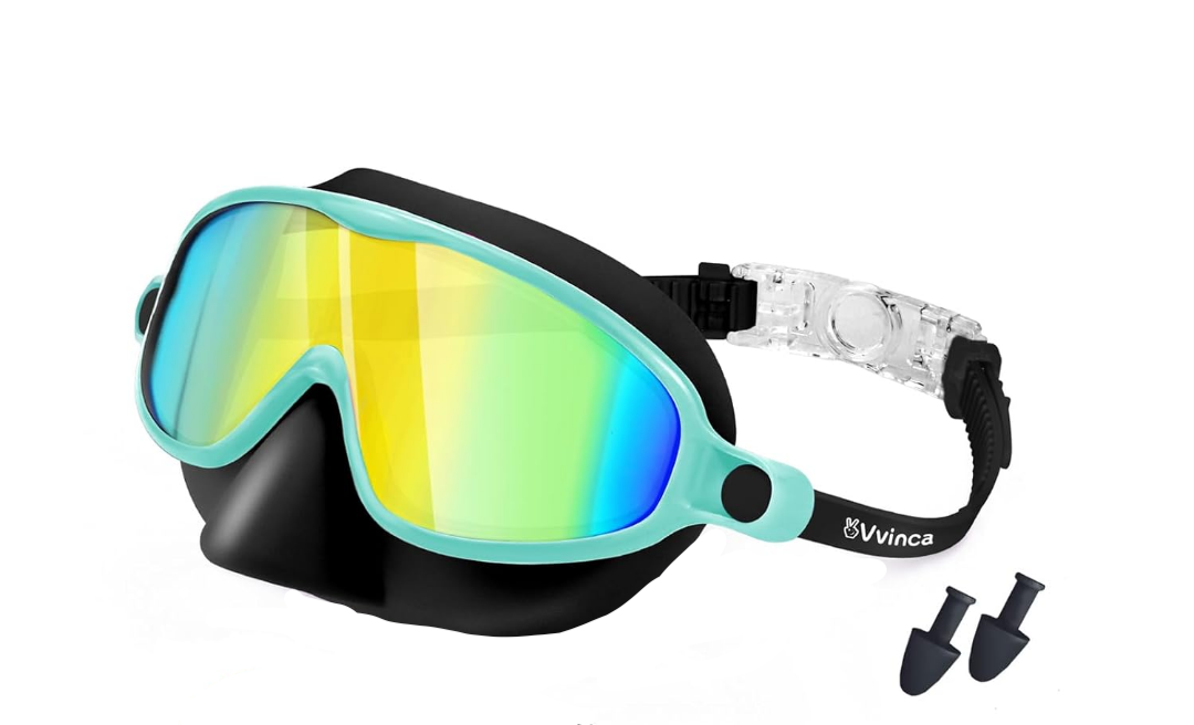 Vvinca Swim Goggles with Nose Cover, 1 Pack Wide View Diving Mask Anti-Fog UV No Leak Toddlers Swimming Goggles for Kids 3-15