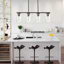 TODOLUZ Farmhouse Dining Room Chandelier in Oil Rubbed Bronze, 4-Lights Vintage Island Light with Seeded Glass Shade for Kitchen Living Room