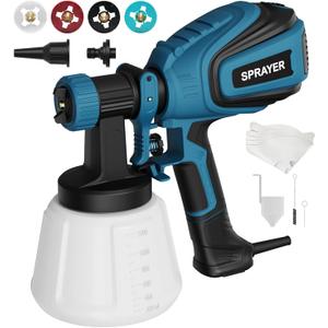 Paint Sprayer, 700W HVLP Spray Gun with Cleaning & Blowing Joints, 4 Nozzles and 3 Patterns, Easy to Clean, for Furniture, Cabinets, Fence, Walls, Door, Garden Chairs etc. VF803 Blue