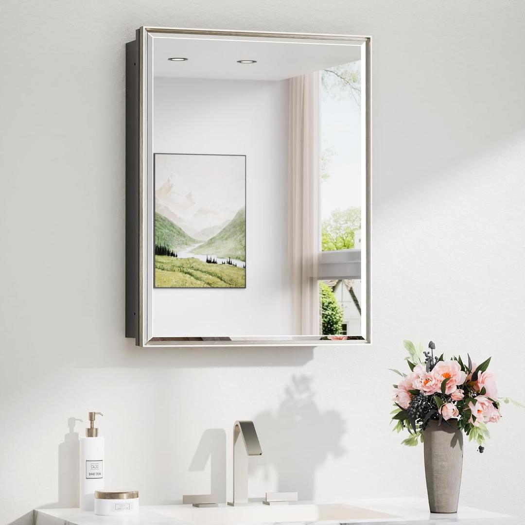 20 x 26 in Brushed Nickel Medicine Cabinet with Mirror, DTC Hinge