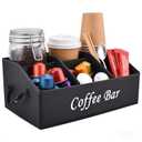 HTYSIQI Coffee Station Organizer for Counter, Coffee Bar Organizer with Removable Dividers, Pod Syrup Holder for Syrup, Cups, Stirrer, Tea, Black