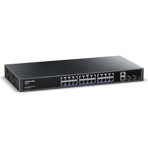 24 Port Gigabit PoE Switch,AUMOX PRO 28 Port PoE with 2 x Uplink Gigabit Ports, 2 x 1G SFP Slots 400W SG528P ,Plug and Play,Metal Case Desktop, Wall Mount or Rackmount Network Switch,802.3af/at