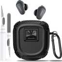 Olytop for New Bose QuietComfort Earbuds II (2022) / Ultra (2023) Case Cover with Lock Clip&Cleaner kit Pen, Rugged Shockproof Protective Hard Skin with Carabiner Men Women for Bose QC 2 - Black