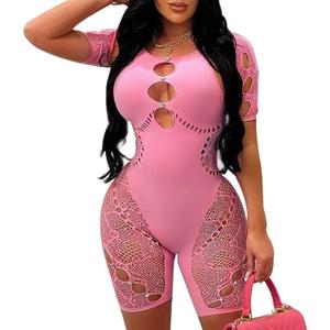 Women's Solid Color Sleeveless Short Romper, Spring Summer Sexy Bodycon Jumpsuits (Pink)
