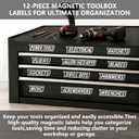 12 Pack of Magnetic Toolbox Labels,3D Printed Magnetic Tool Box Label,Strong Magnets-Reusable Organizer Labels for Steel Toolboxes,Carts,Drawers & Cabinets (Black)