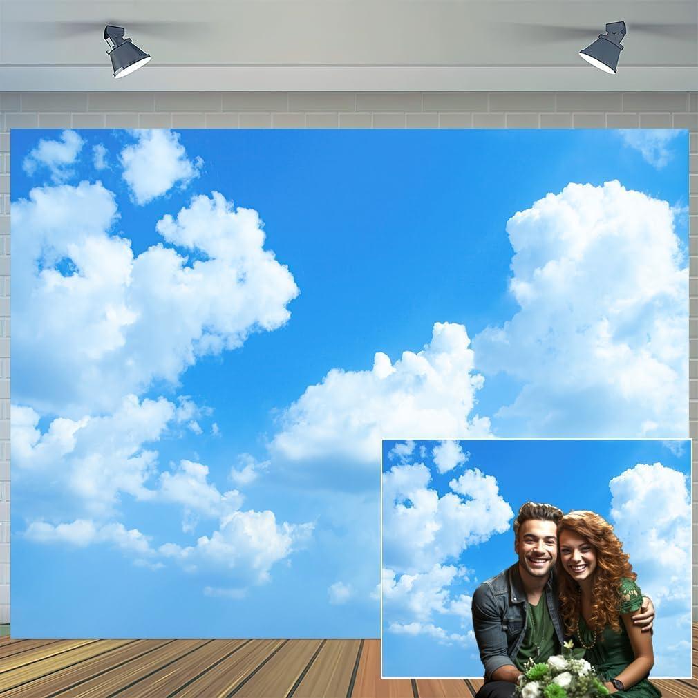 15x10ft Blue Sky White Cloud Backdrop Sky Cloud Photography Backdrop Newborn Spring Kids Children Aviator Baby Shower Wedding Banner Props Photography Studio Props Decor