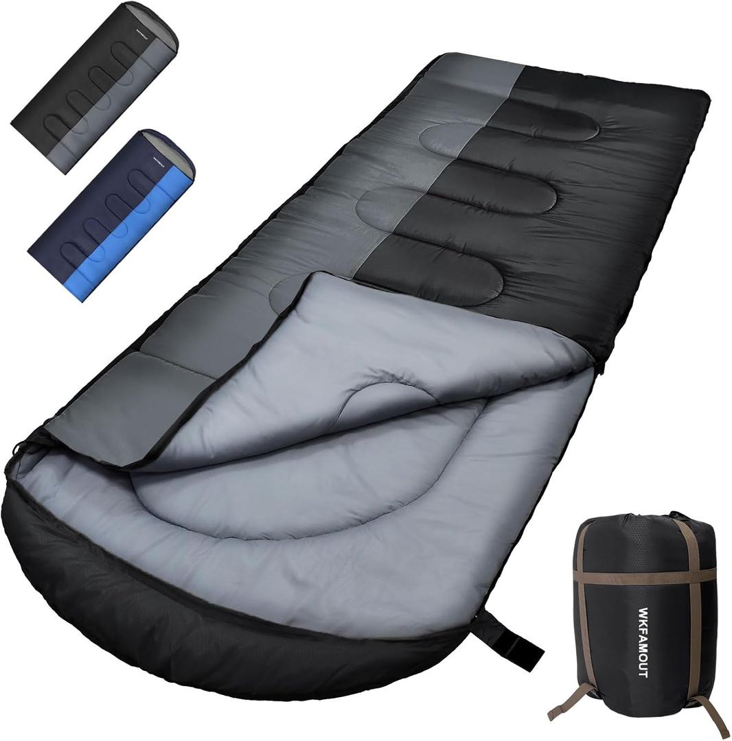 XL 10 Degree Sleeping Bags Waterproof for Adults 350GSM Machine Washable with Compression Sack for 3-4 Season Camping Outdoor (5.8lbs-Right)