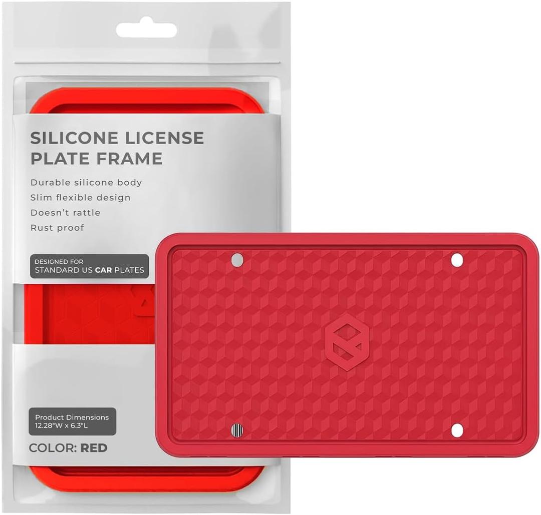 Rightcar Solutions Car Plate Frame, Silicone License Plate Frame, Rust-Proof Rattle-Proof Weather-Proof License Plate Holder for Front or Rear, Red, 1 Pack