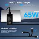 65W USB C Laptop Charger, Fast Charging AC Power Adapter for Dell HP Latitude XPS 13 Spectre x360 Envy Pavilion Chromebook, Universal 100-240V Lightweight Type C Charger for Samsung Phones