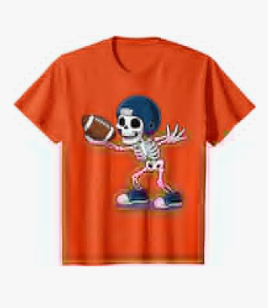 Skeleton Playing Football T-Shirt, Size S, Orange