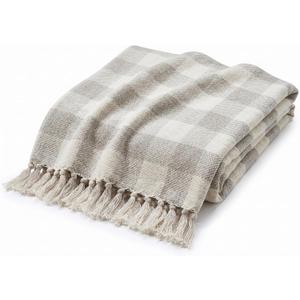 Americanflat 50x60 Throw Blanket - Soft and Breathable Cotton Throw Blanket for Couch, Bed, Chair - Decorative Blankets Perfect for Home, Office, or Outdoor Use - Cream and Beige Plaid Design