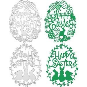 3 x Easter Die Cuts for Card Making, Easter Stamps and Dies, Easter Bunny Die Cuts for Card Making, Easter Eggs,Metal Happy Easter Words Scrapbooking Die Cuts, Easter Bunny, DIY Easter Decoration
