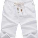 Sailwind Mens Linen Shorts Casual Drawstring Summer Beach Shorts (32-34, G05 White)