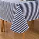 LIBERECOO 60" Round Vinyl Tablecloth with Flannel Backing, Blue Stripe Waterproof Overlocked Tablecloths Picnic Table Cover Plastic Table Cloth for Indoor & Outdoor