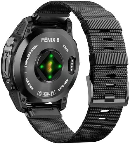 Rugged Pure Nylon Woven Watch Band for Garmin Fenix 5/6/7/8 47mm, Quickfit 22mm Watch Bands for Garmin Epix Gen 2/Fenix 7 Pro/6 Pro/5 Plus, for 935/S62