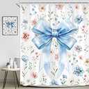 Ufeela Blue Bow Floral Shower Curtain 60Wx72L Inch Spring Watercolor Bowknot Pastel Wildflower Pretty Aesthetic Coquette Girly Women Bathroom Set Elegant Bath Curtain Bathtub Accessories Home Decor