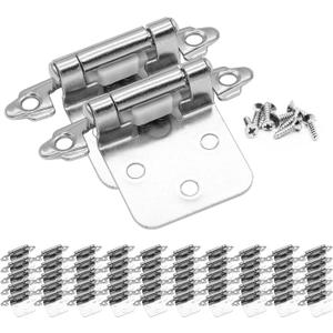 Satin Brushed Nickel Kitchen Cabinet Hinges, 50 Pack (25 Pairs) - 1/2" Overlay, Self-Closing Flush Mount Cabinet Hinges with Screws
