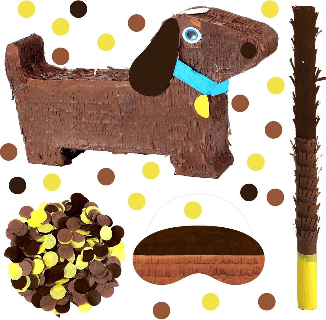 Soulchen Dachshund Puppy Party Piñata Small Dog Piñata with Blindfold and Bat Puppy Dog Theme Birthday Party Game Decorations for Cinco De Mayo