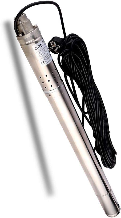 1/2HP Stainless Steel 2" OD Pipe Submersible Bore Pump 1/2 inch Outlet Water Pump 220-240V, 50Hz, Deep Well Pump Screw Submersible Water Pump for Industrial and Home Use