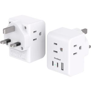 2 Pack US to UK Ireland Travel Plug Adapter, Type G Power Plug Adapter with 3 Outlets 3 USB Ports(2 USB C), European Travel Plug Adapter for USA to England London Scotland British Qatar Irish HongKong
