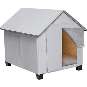 Outdoor Dog House, Elevated Foldable Dog Cave Bed with Removable Plush Mat for Medium Dogs Up to 23.6 Inches Long