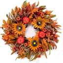Large 24” Fall Harvest Wreaths for Front Door & Thanksgiving Wreath Decor