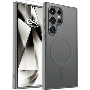 SUPFINE Magnetic for Samsung Galaxy S24 Ultra Case with Screen Protector, (Built-in Magnets) (Military Grade Drop Protection) Slim Translucent Shockproof Phone Case,Titanium Gray