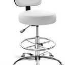 SUPERJARE Drafting Chair with Back, Adjustable Foot Rest Rolling Stool, Multi-Purpose Office Desk Chair, Thick Seat Cushion for Home Bar Kitchen Shop - White