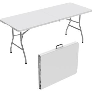 Allpop 6Ft Folding Table for Indoor Outdoor, Fold-in-Half Portable Plastic Dining Table with Carrying Handle for Picnic Party Camping, White