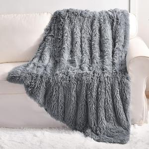 YUSOKI Grey Faux Fur Throw Blanket,2 Layers,50" x 60", Gray Soft Fuzzy Fluffy Couch Blanket Plush Furry Comfy Warm Blanket for Bed Chair Sofa Bedroom Dog Cat Men (Throw50" x 60")