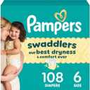 Pampers Swaddlers Diapers, Size 6 (23-44 lbs), 108 Count, Absorbent, Keeps Baby Dry and Comfortable, Skin Safe Disposable Baby Diaper 
