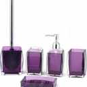 5 Pcs Purple Acrylic Bathroom Accessories Set Complete,Lotion/Soap Dispenser,Soap Dish,Toothbrush Holder, Tumbler,Toilet Brush and Holder,Modern Bathroom Decor and Housewarming Gift Set,Purple