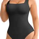 BRABIC Bodysuit Shapewear for Women Tummy Control Panties Seamless Sleeveless Tops V-Neck Camisole Jumpsuit(Black Thong, Medium/ Large)